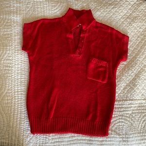 Vintage bright red short sleeve sweater, loose knit